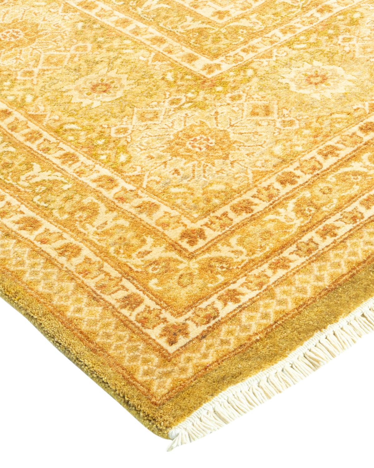 Wool One-of-a-Kind Hand Made Traditional Mogul Green Area Rug For Sale