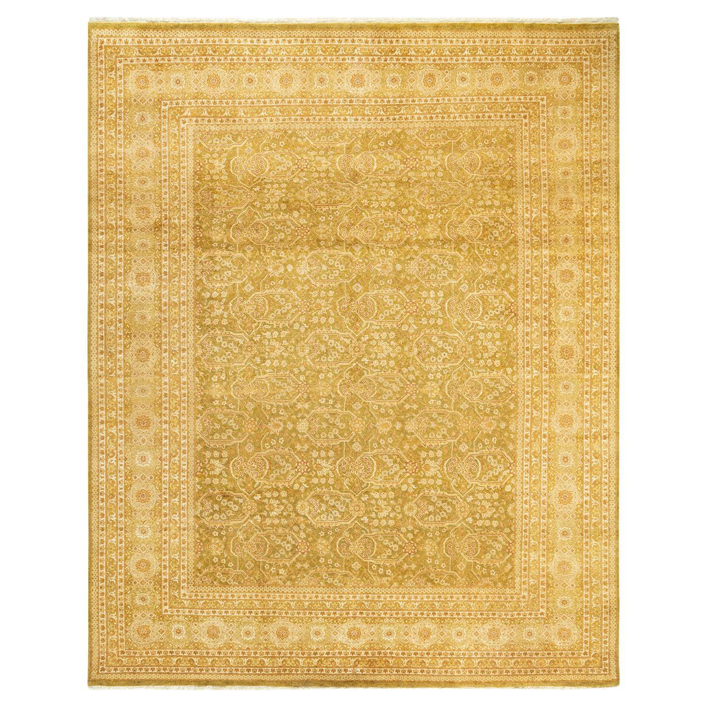 One-of-a-Kind Hand Made Traditional Mogul Green Area Rug