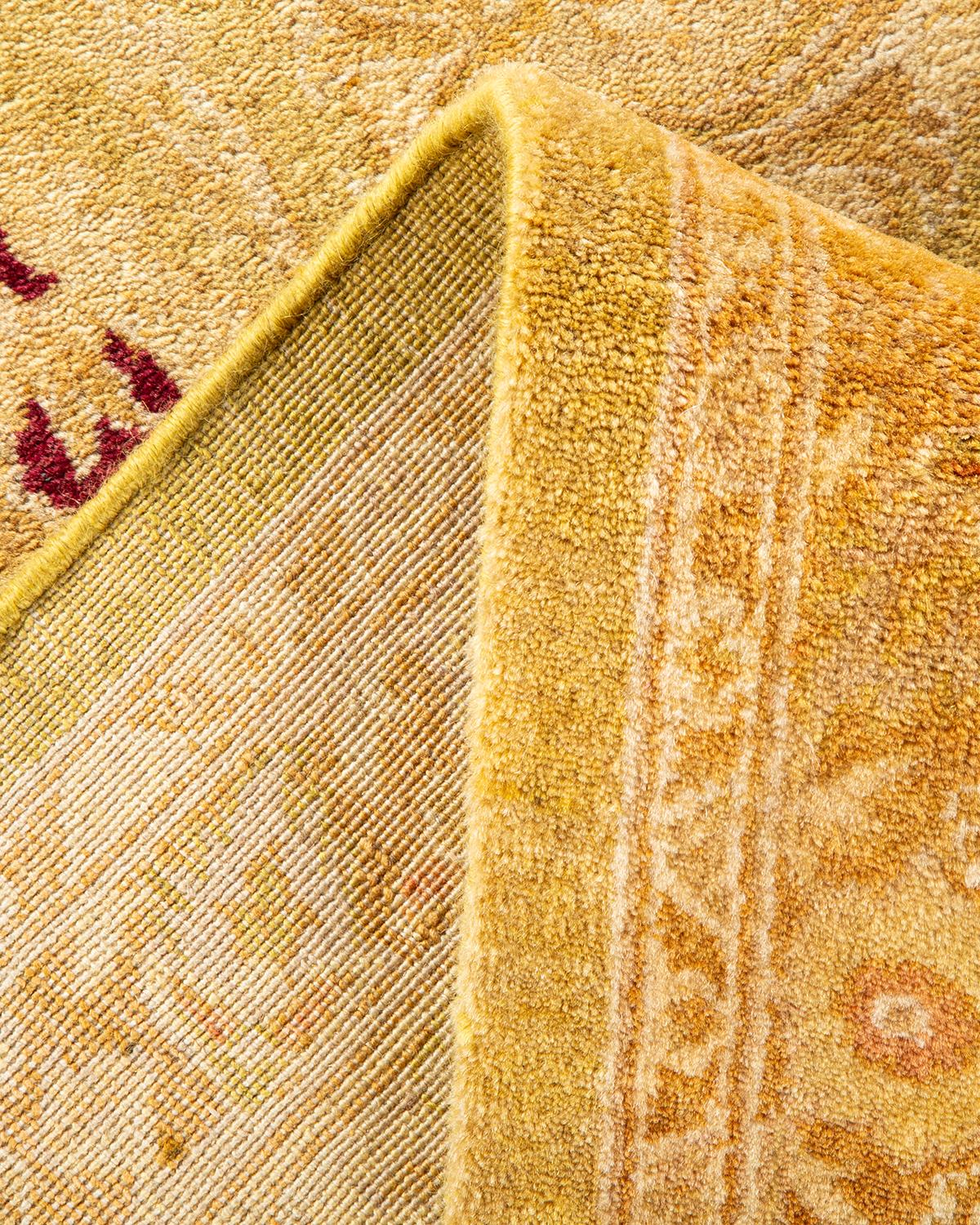 Noué à la main Tapis traditionnel Mogul vert, unique en son genre, fabriqué à la main en vente