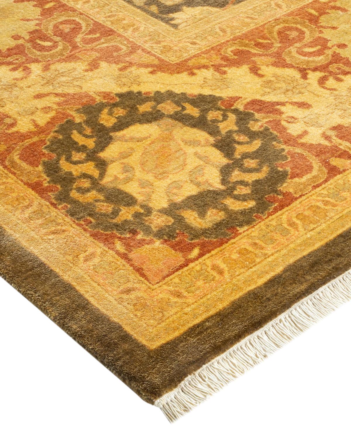 Wool One-Of-A-Kind Hand Made Traditional Mogul Green Area Rug For Sale