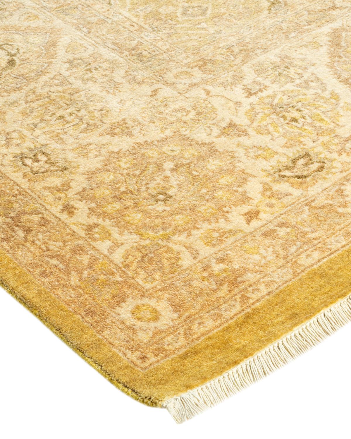 Laine Tapis traditionnel vert moghol unique fait main, unique en son genre en vente