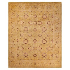 Traditioneller, handgefertigter Mogul-grüner Teppich, Unikat