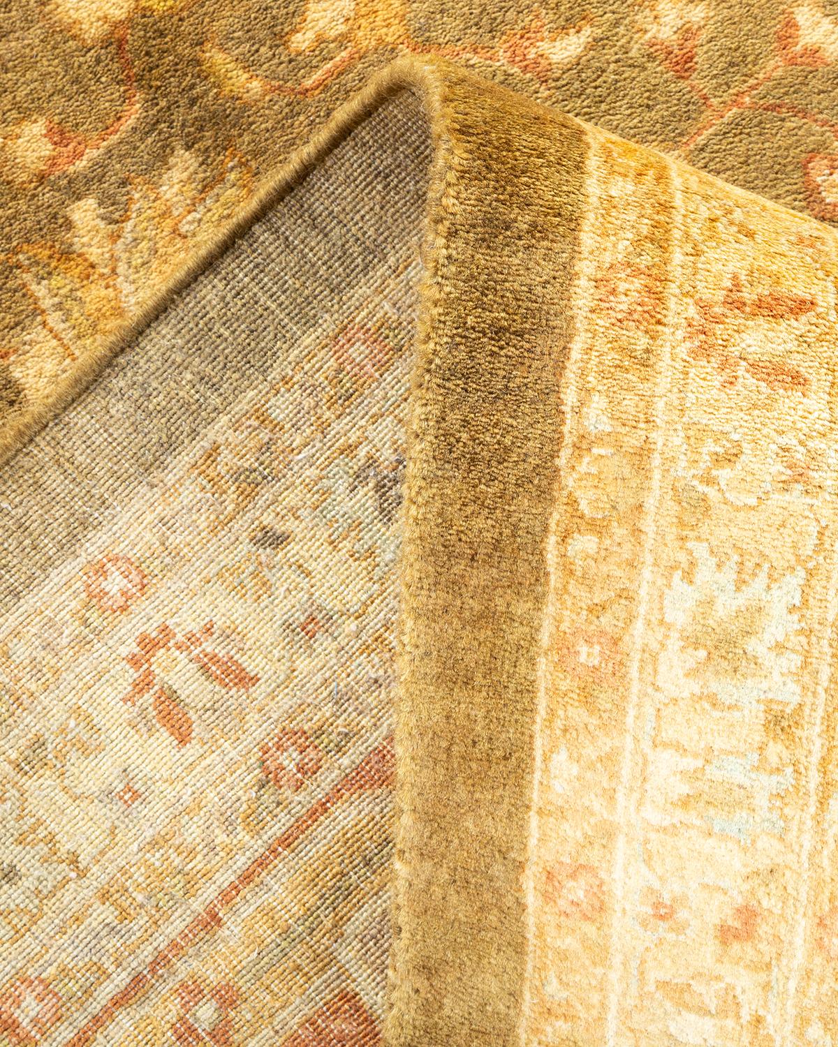 Pakistani One-of-a-kind Hand Made Traditional Mogul Green Area Rug For Sale