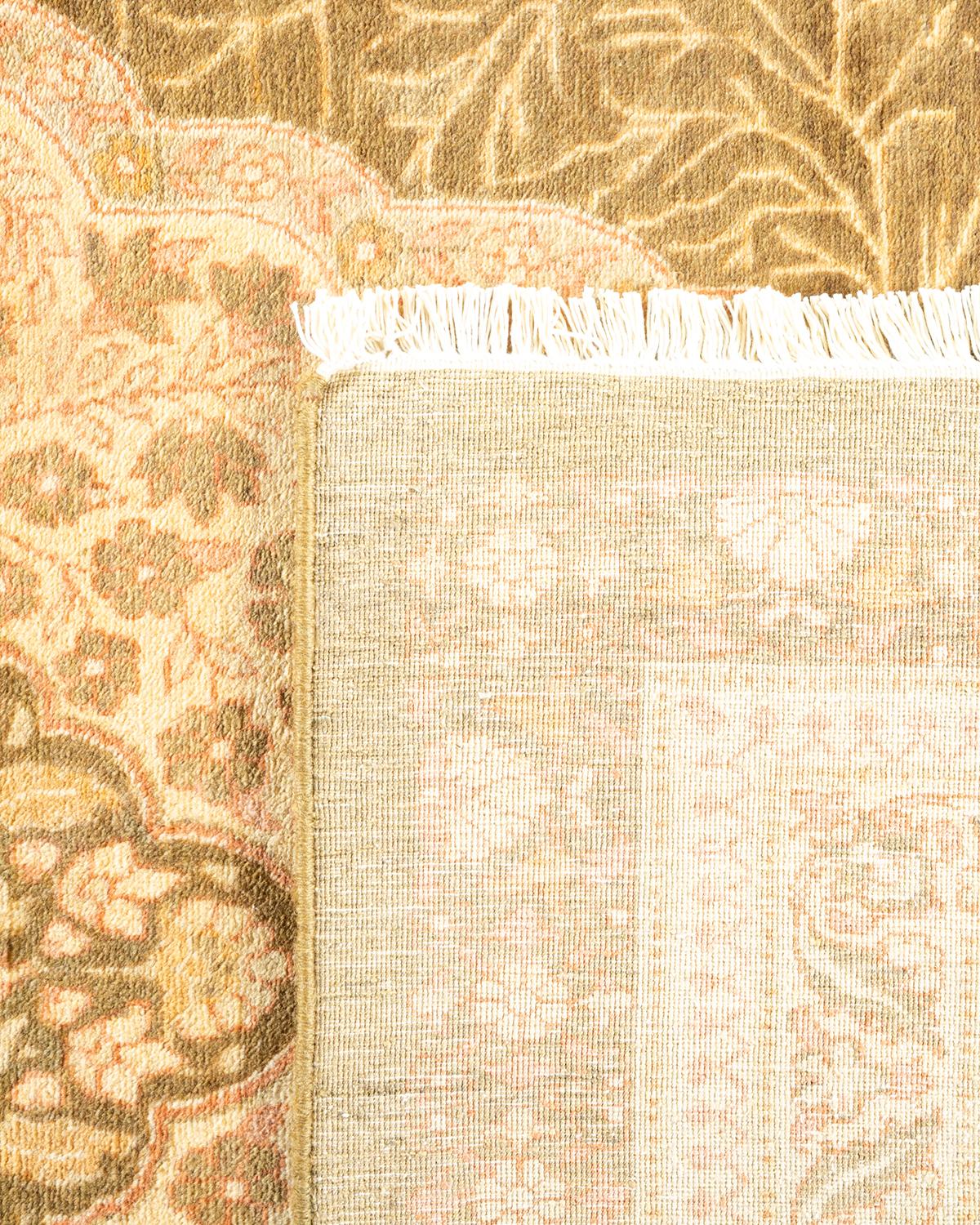 Noué à la main Tapis traditionnel vert moghol unique fait main, unique en son genre en vente