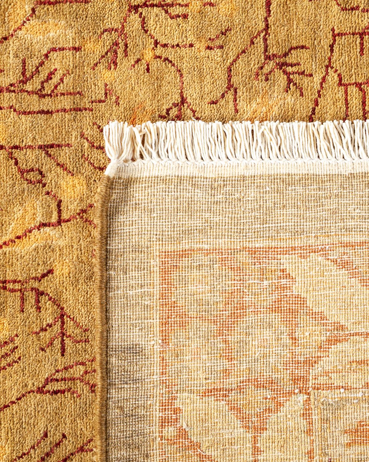 Noué à la main Tapis traditionnel Mogul vert, unique en son genre, fabriqué à la main en vente
