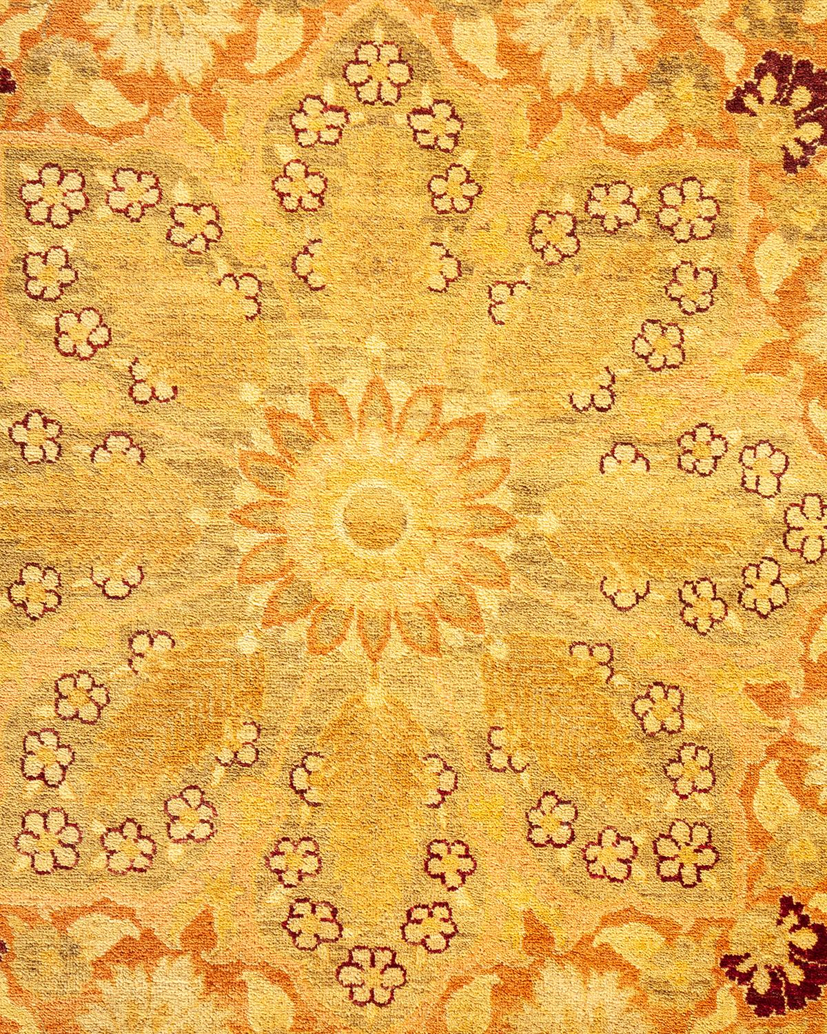 XXIe siècle et contemporain Tapis traditionnel Mogul vert, unique en son genre, fabriqué à la main en vente