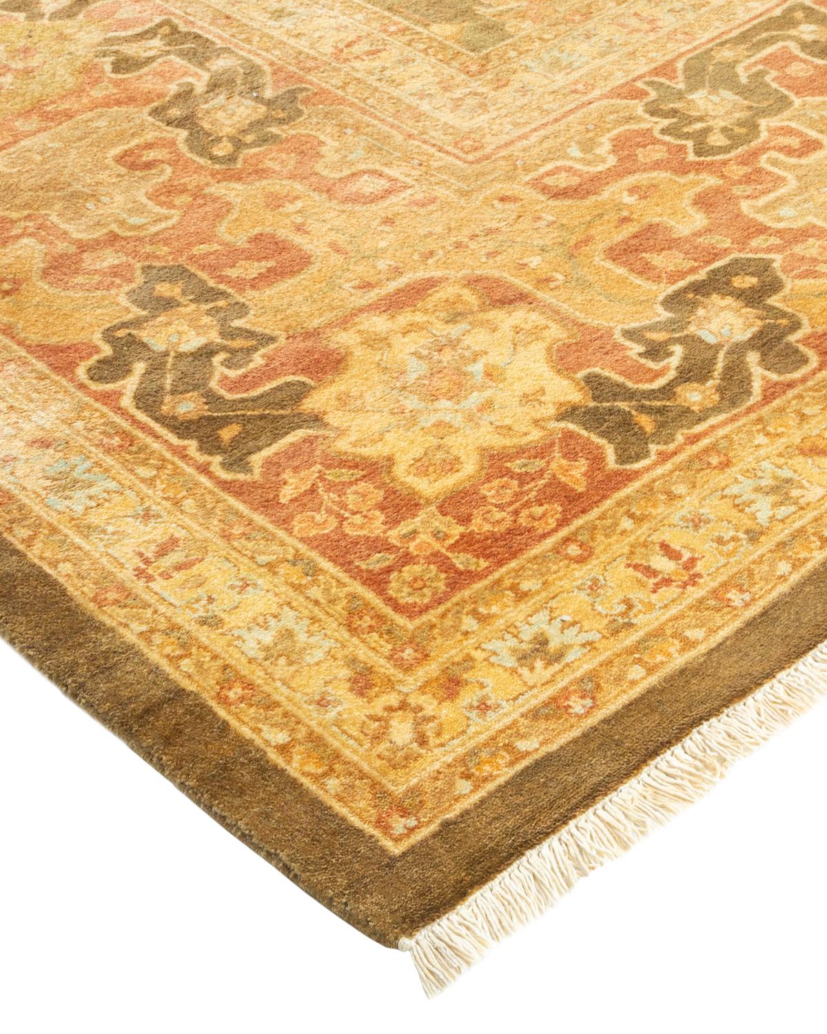 Wool One-of-a-kind Hand Made Traditional Mogul Green Area Rug For Sale