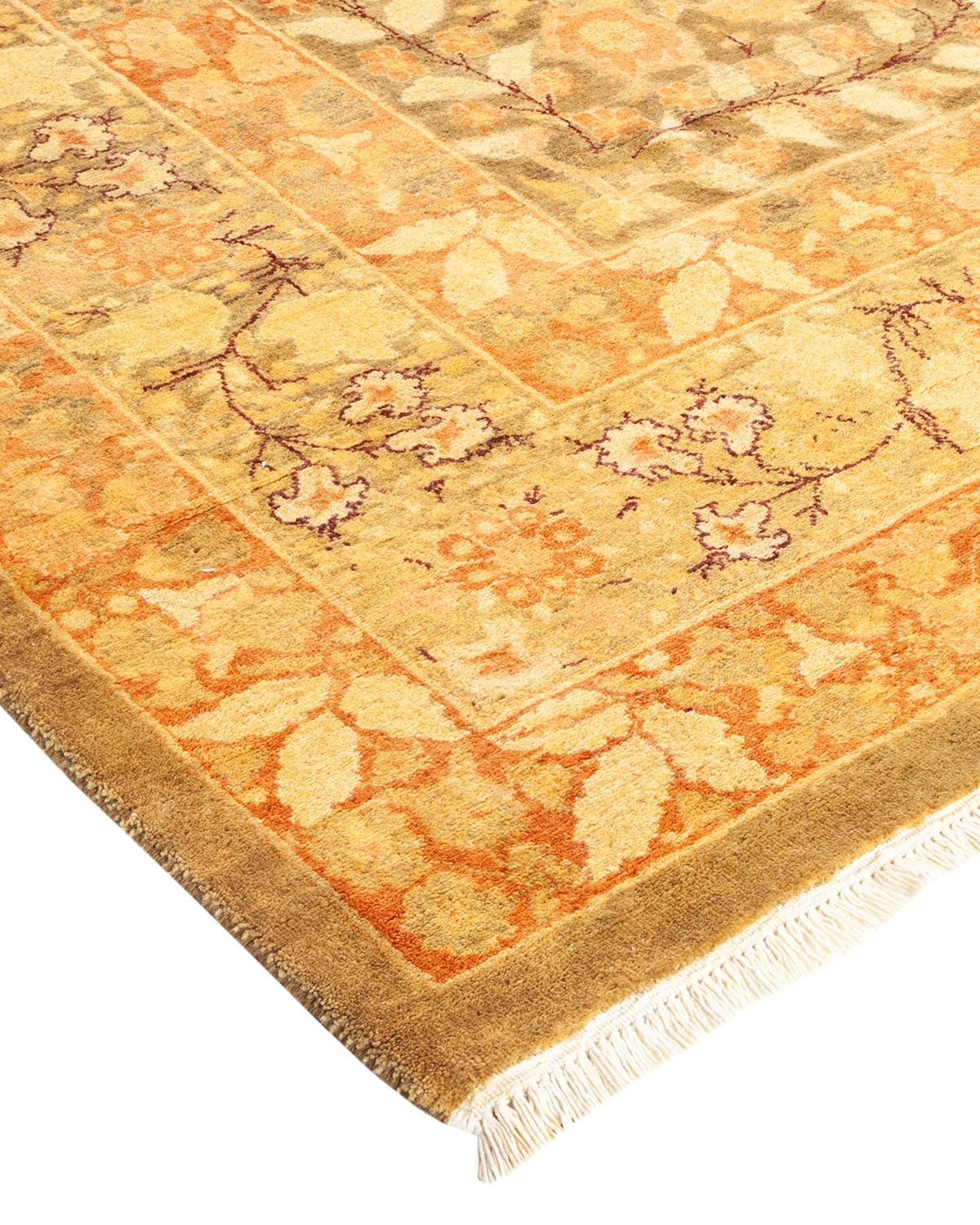 Laine Tapis traditionnel Mogul vert, unique en son genre, fabriqué à la main en vente