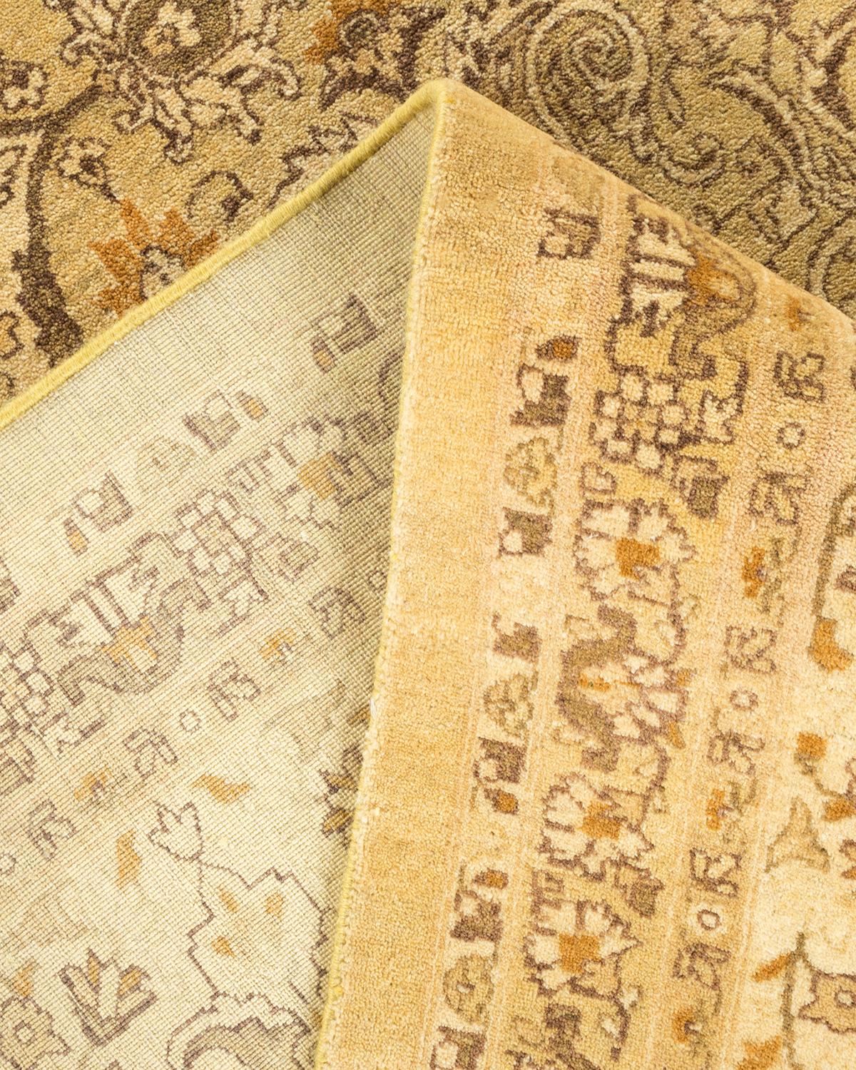 Pakistanais Tapis traditionnel Mogul vert, unique en son genre, fabriqué à la main en vente