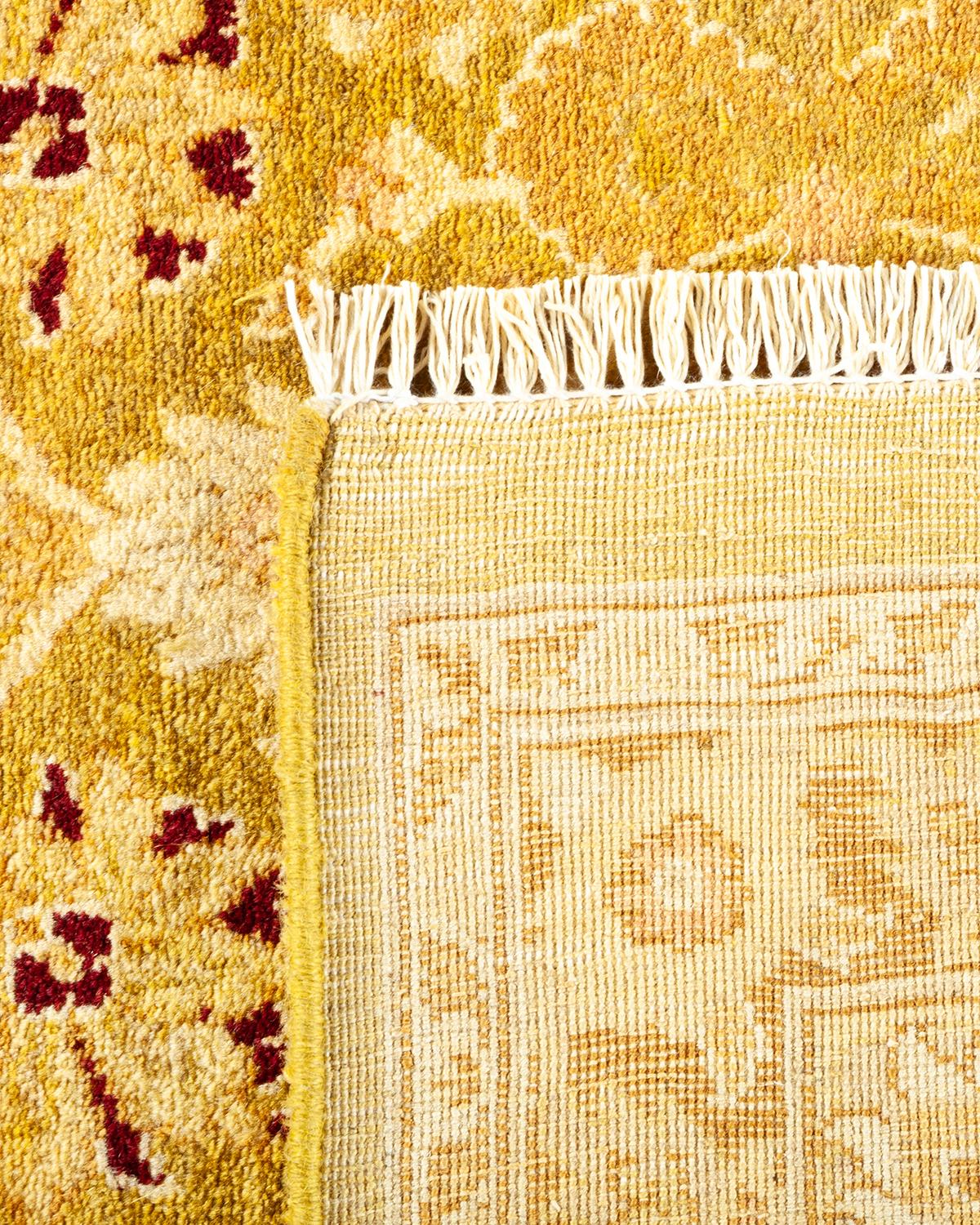 Hand-Knotted One-Of-A-Kind Hand Made Traditional Mogul Green Area Rug For Sale