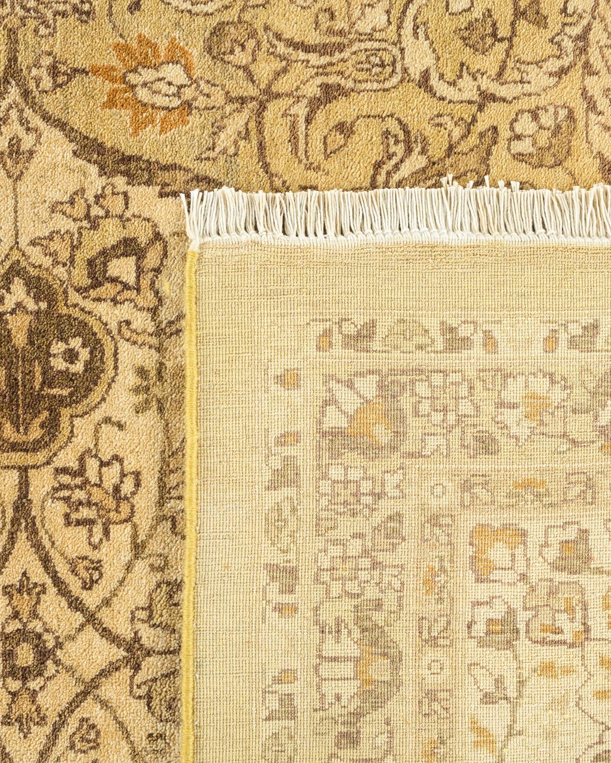 Noué à la main Tapis traditionnel Mogul vert, unique en son genre, fabriqué à la main en vente