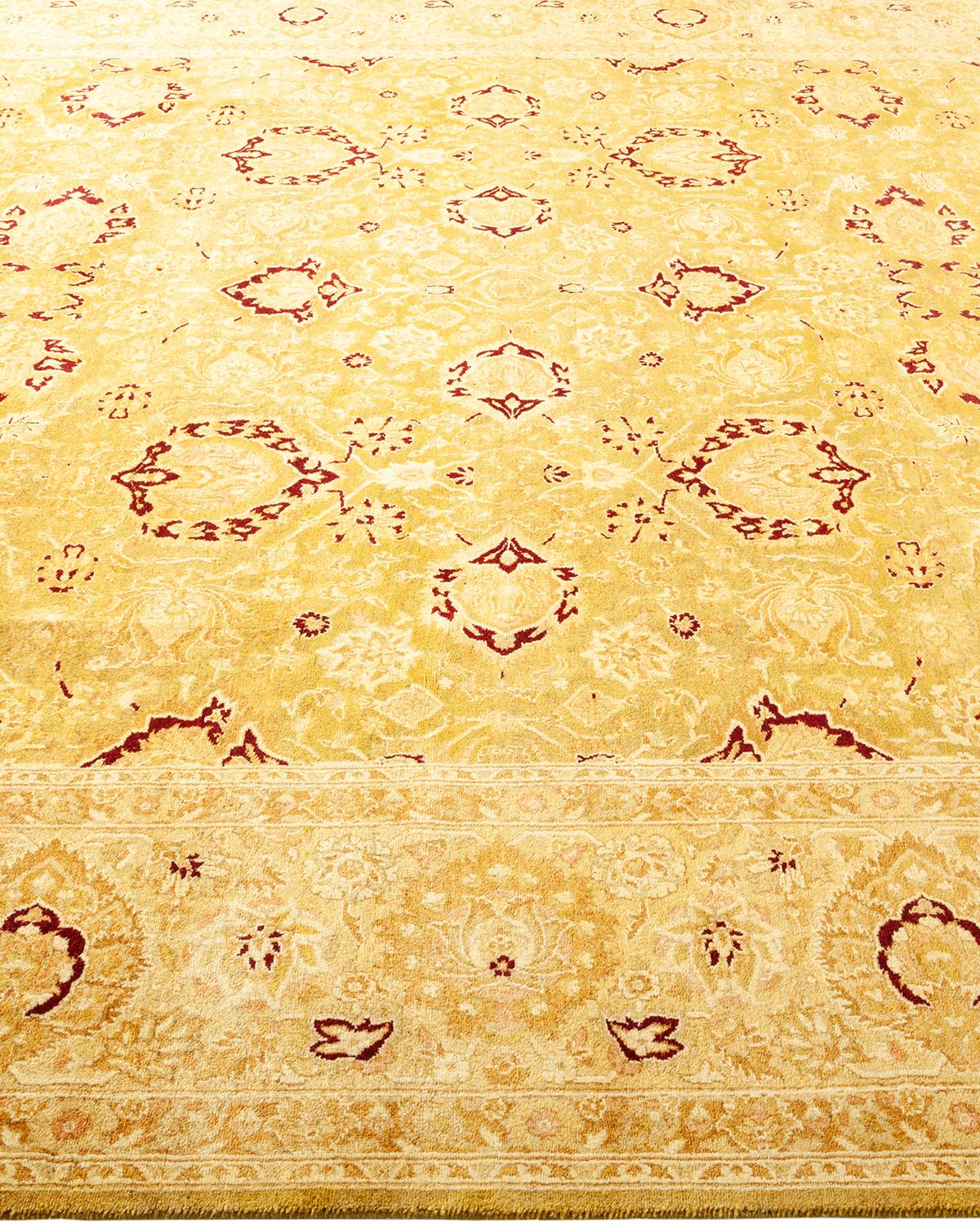 One-Of-A-Kind Hand Made Traditional Mogul Green Area Rug In New Condition For Sale In Norwalk, CT