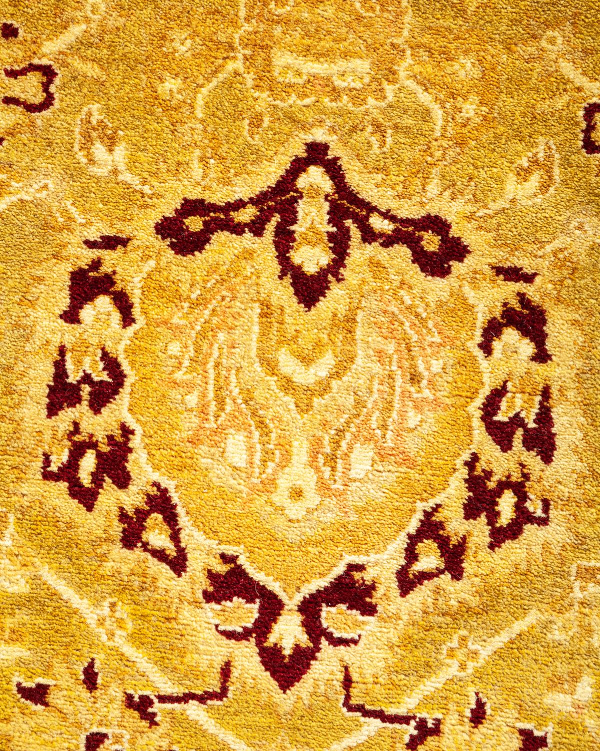 Contemporary One-Of-A-Kind Hand Made Traditional Mogul Green Area Rug For Sale