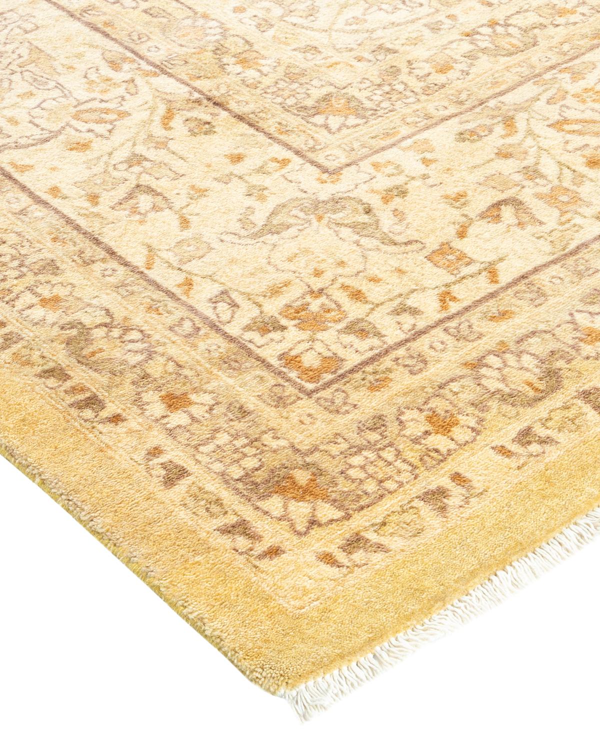 Laine Tapis traditionnel vert moghol unique fait main, unique en son genre en vente