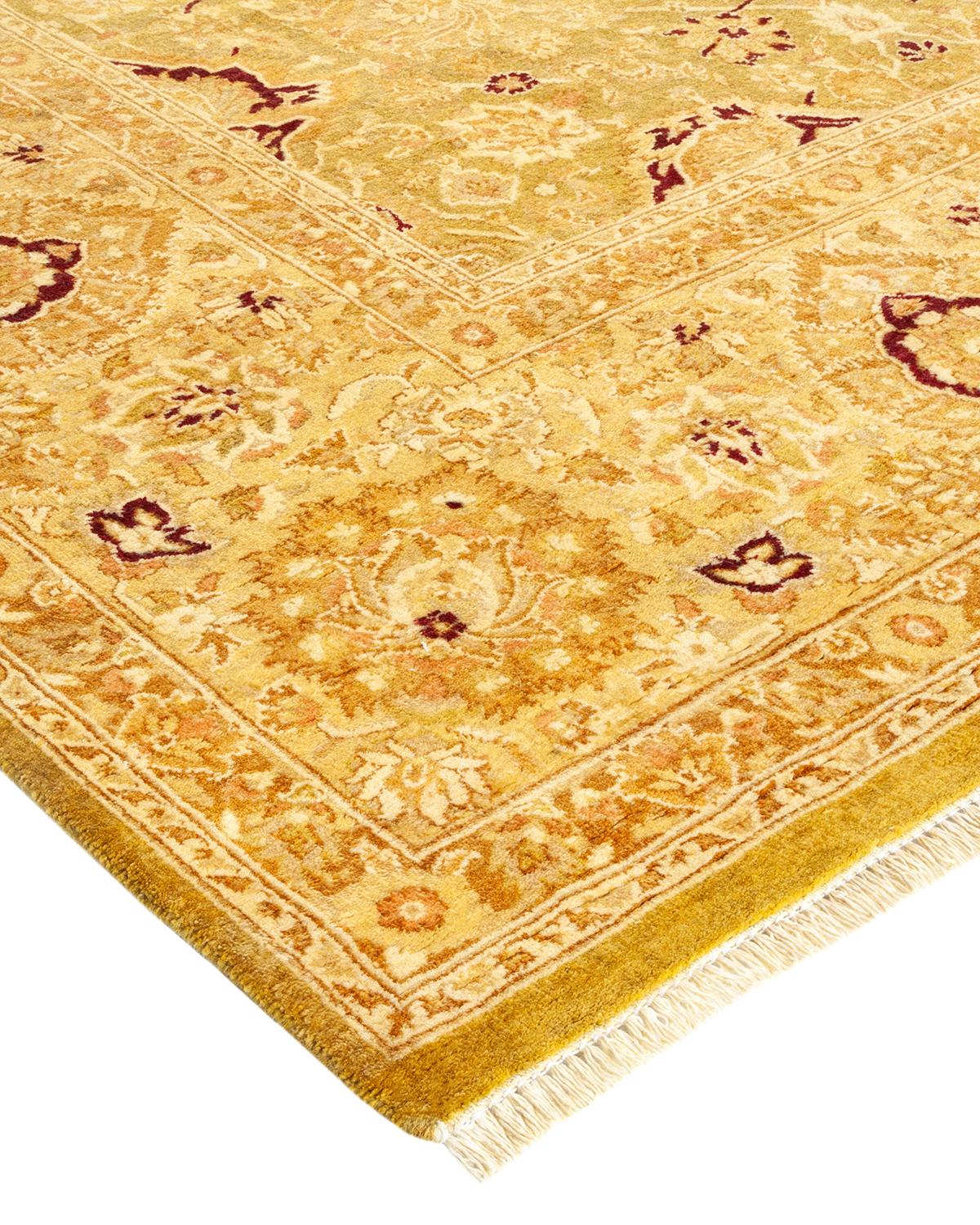 Wool One-Of-A-Kind Hand Made Traditional Mogul Green Area Rug For Sale