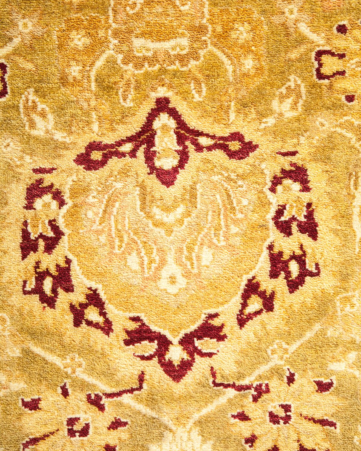Contemporary One-of-a-kind Hand Made Traditional Mogul Green Area Rug For Sale