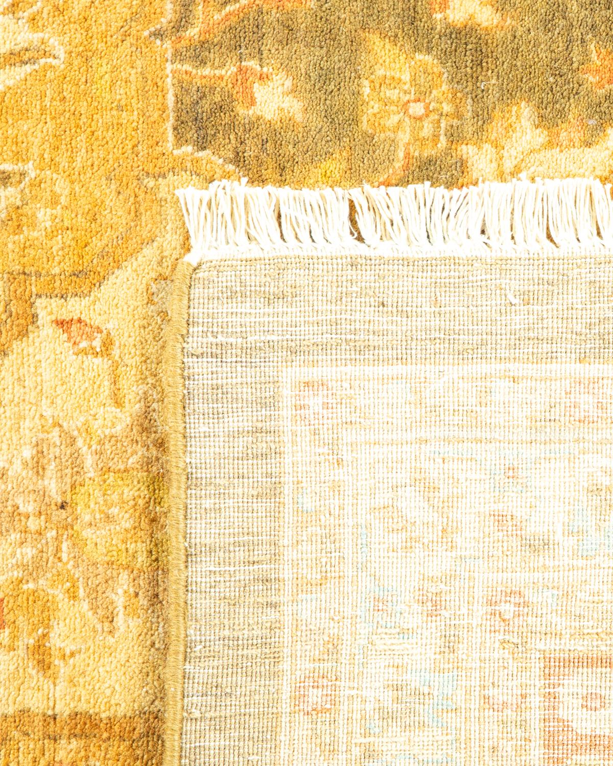 Noué à la main Tapis traditionnel vert moghol unique fait main, unique en son genre en vente