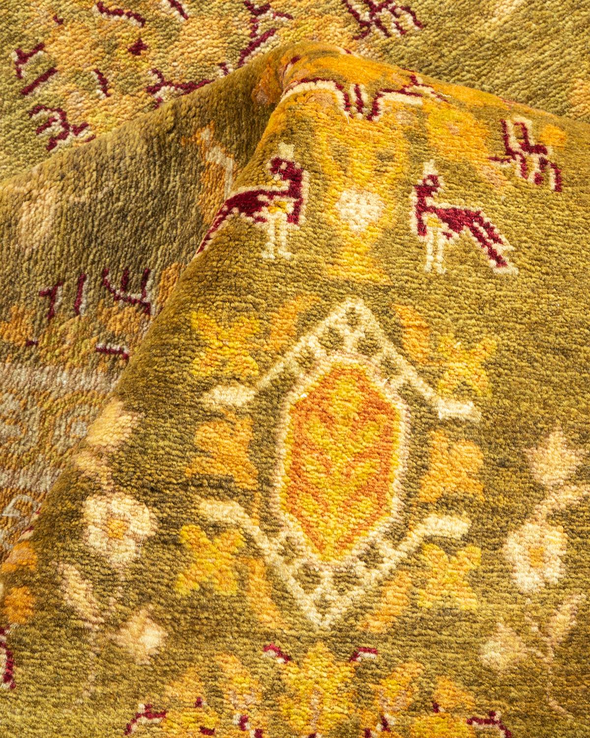 Other One-of-a-kind Hand Made Traditional Mogul Green Area Rug For Sale