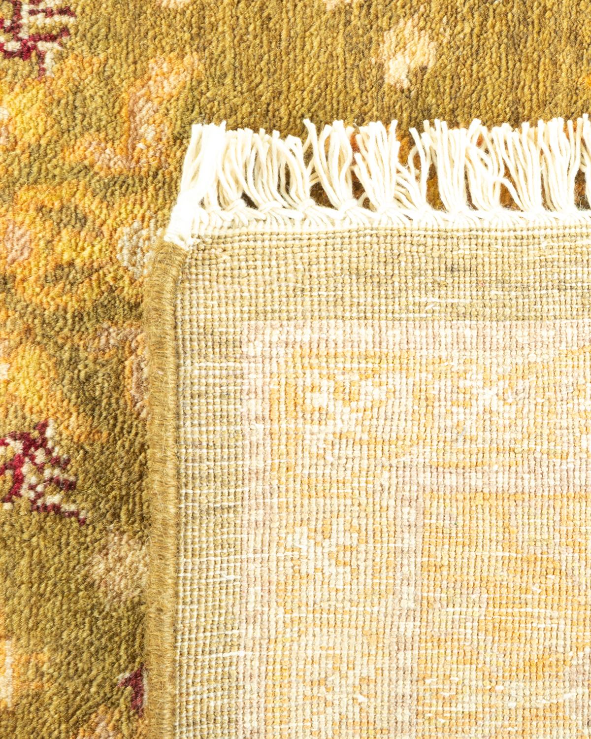 Hand-Knotted One-of-a-kind Hand Made Traditional Mogul Green Area Rug For Sale