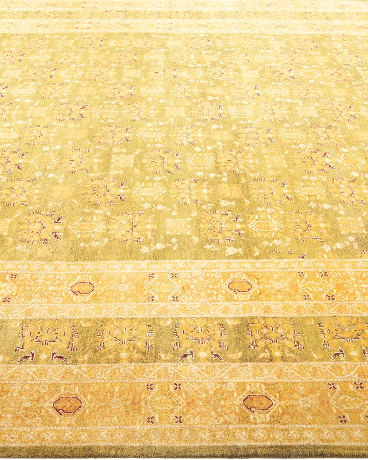One-of-a-kind Hand Made Traditional Mogul Green Area Rug In New Condition For Sale In Norwalk, CT