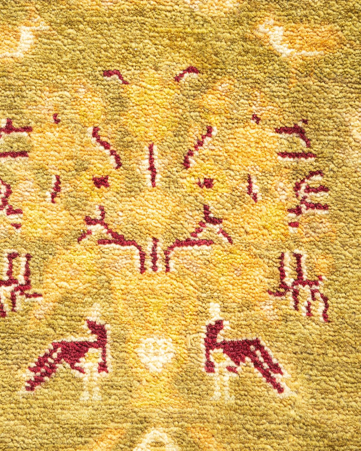 Contemporary One-of-a-kind Hand Made Traditional Mogul Green Area Rug For Sale