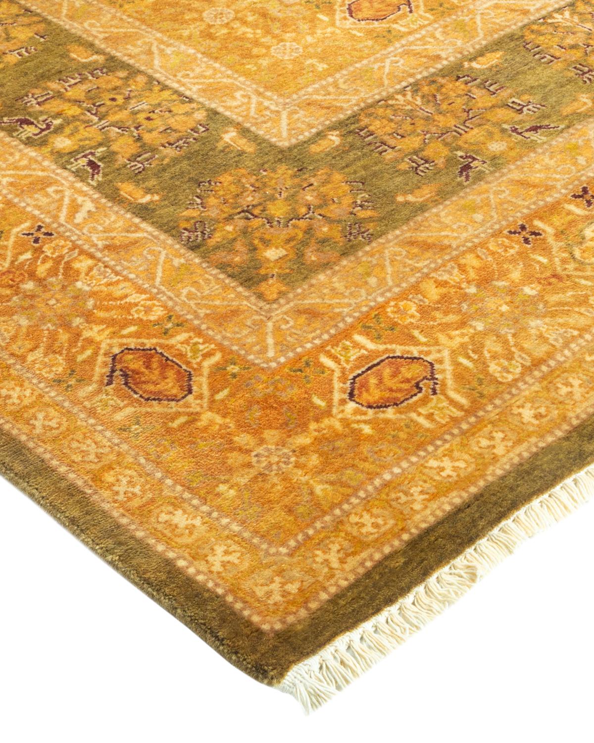 Wool One-of-a-kind Hand Made Traditional Mogul Green Area Rug For Sale