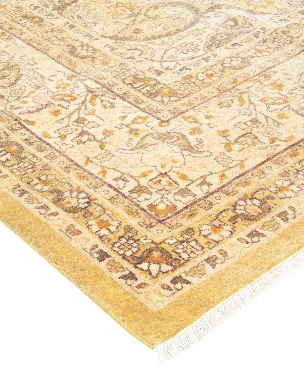 Laine Tapis traditionnel Mogul vert unique fait à la main, unique en son genre en vente