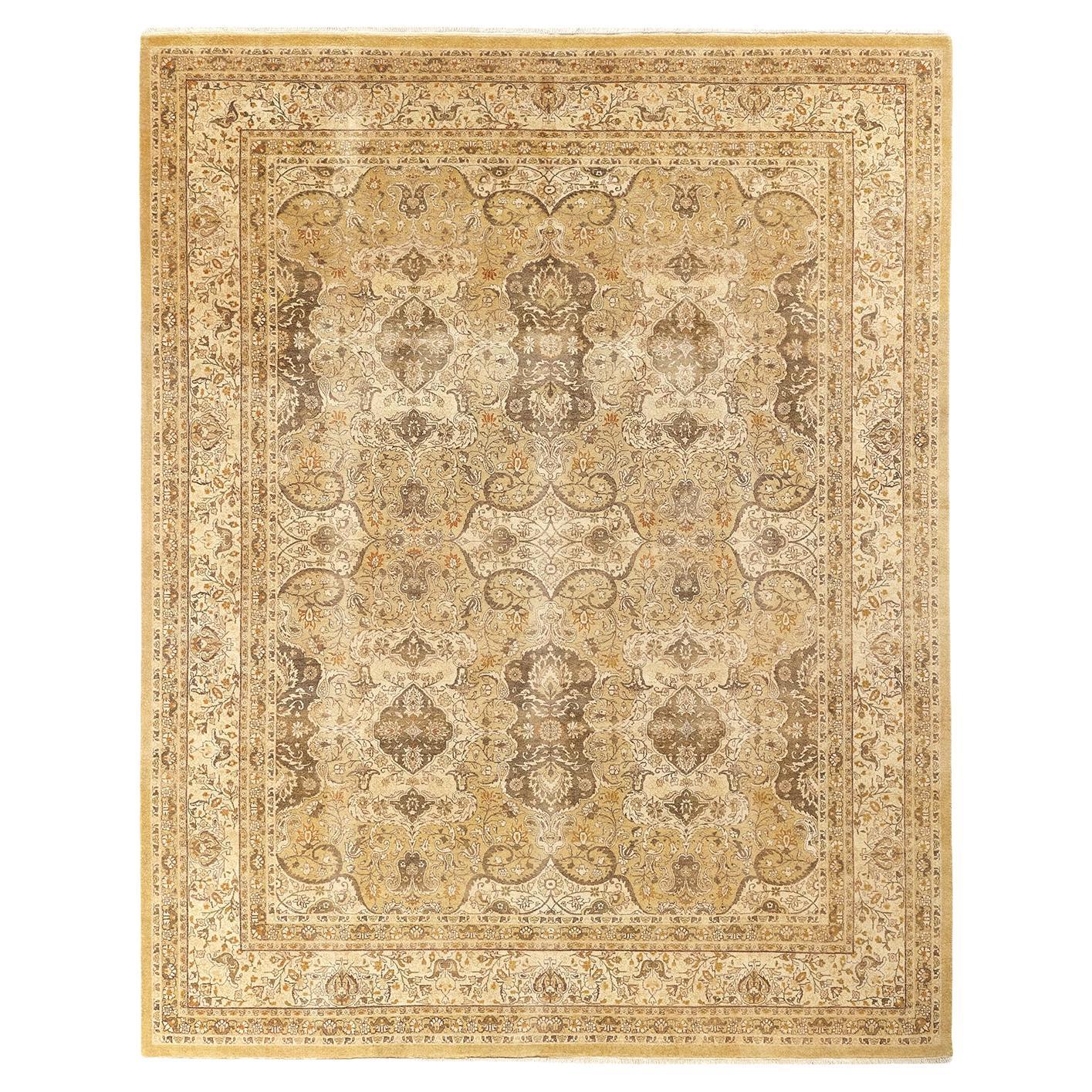 Tapis traditionnel Mogul vert unique fait à la main, unique en son genre