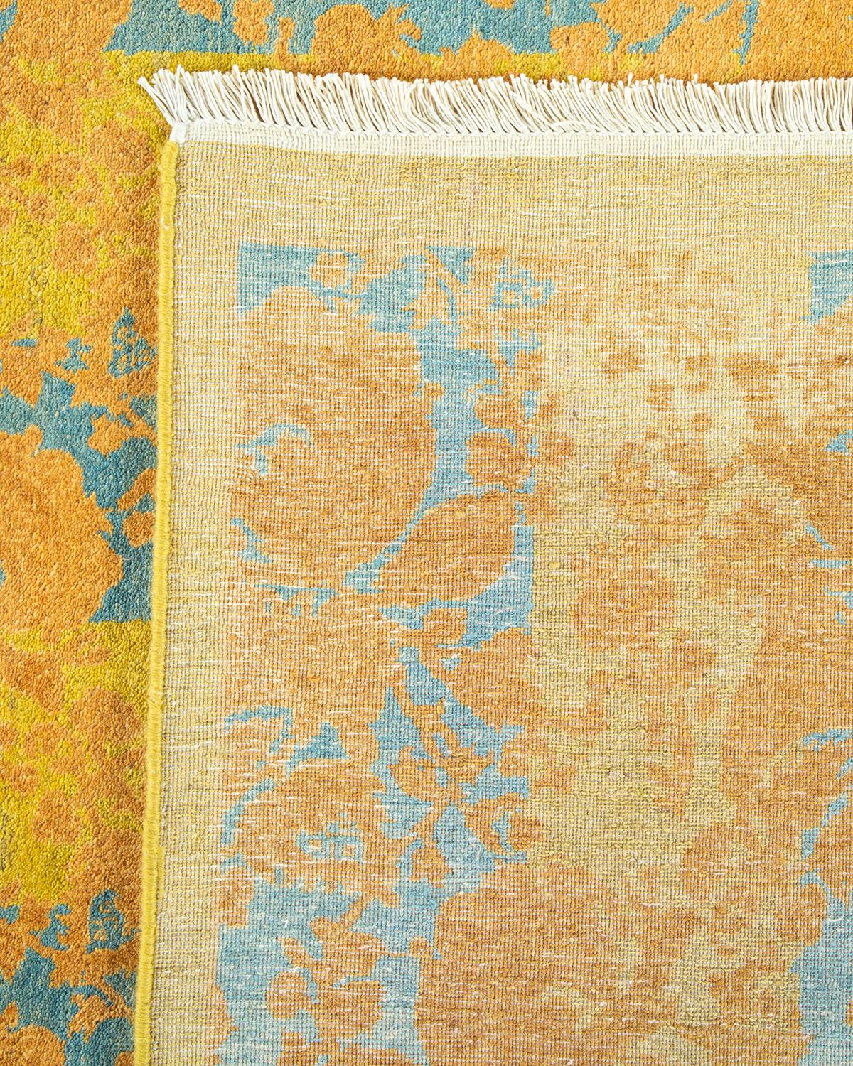 XXIe siècle et contemporain Tapis traditionnel Mogul vert, unique en son genre, fabriqué à la main en vente