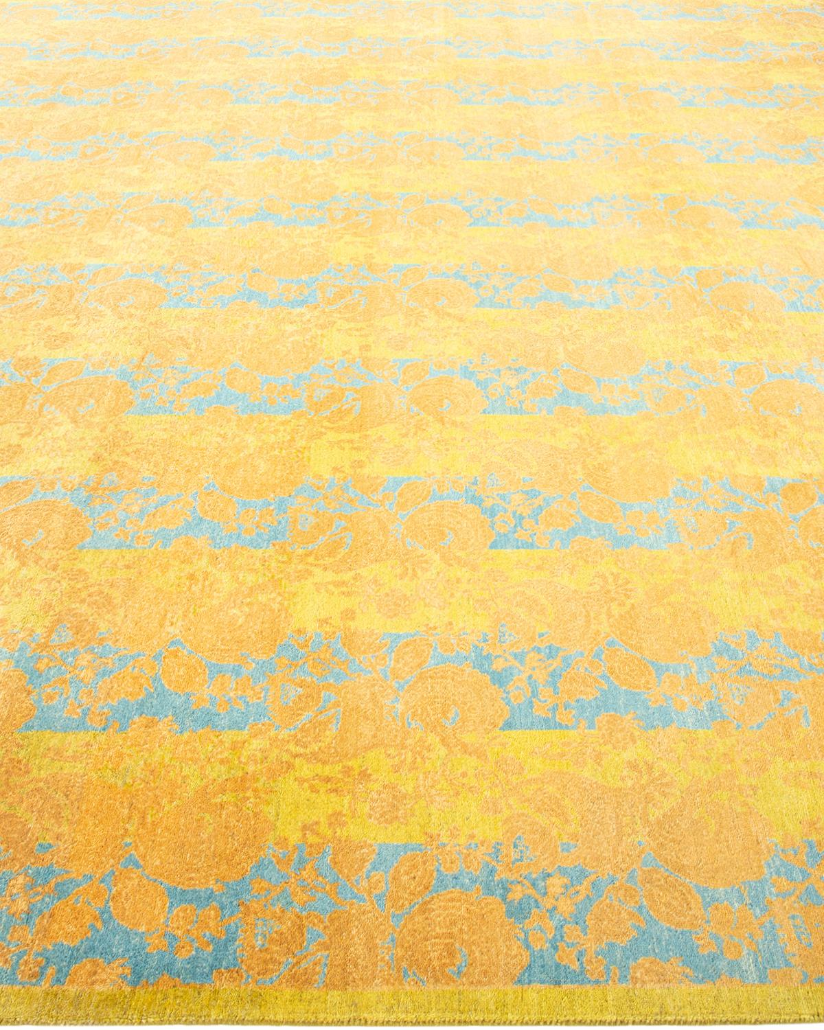 Laine Tapis traditionnel Mogul vert, unique en son genre, fabriqué à la main en vente