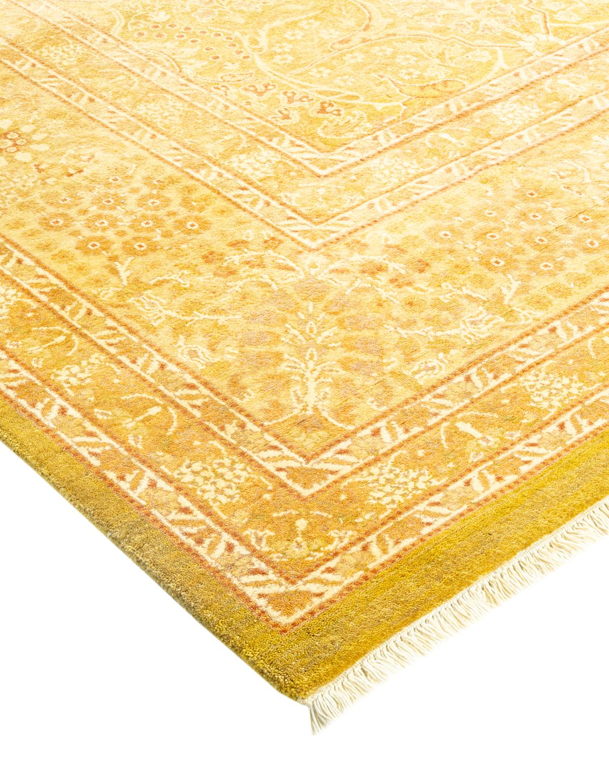 Laine Tapis traditionnel Mogul vert, unique en son genre, fabriqué à la main en vente