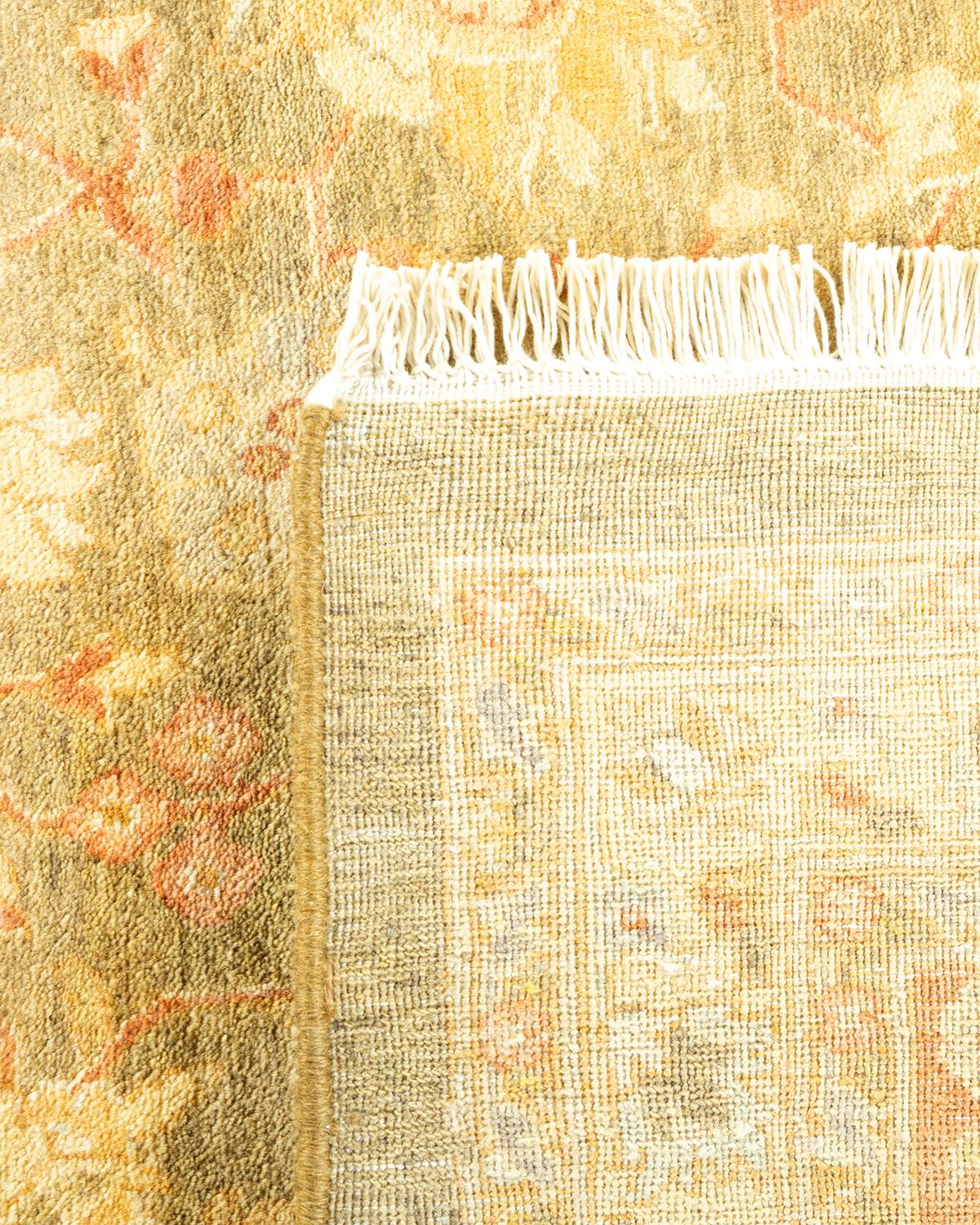 Noué à la main Tapis traditionnel Mogul vert unique fait à la main, unique en son genre en vente