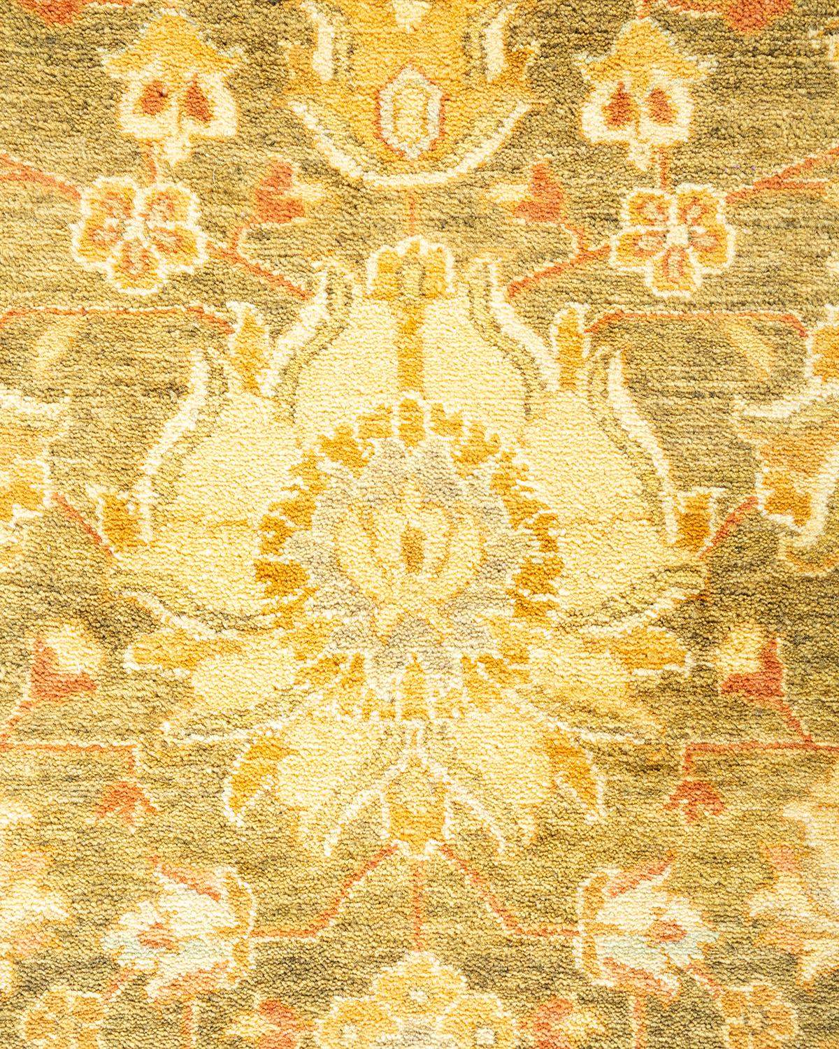 XXIe siècle et contemporain Tapis traditionnel Mogul vert unique fait à la main, unique en son genre en vente