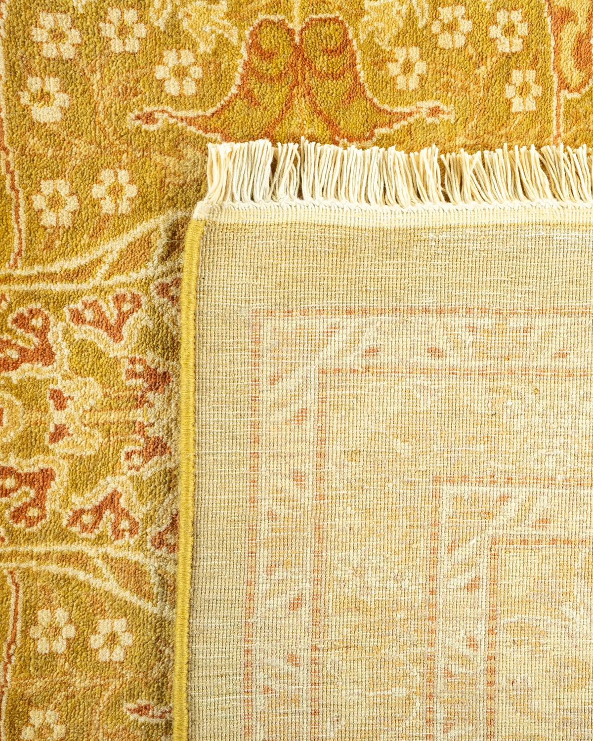 Noué à la main Tapis traditionnel vert moghol unique fait main, unique en son genre en vente