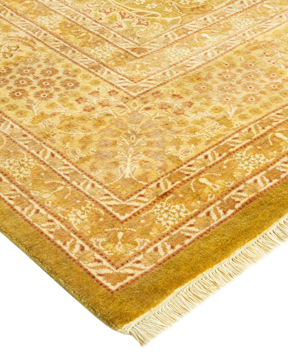 Laine Tapis traditionnel vert moghol unique fait main, unique en son genre en vente