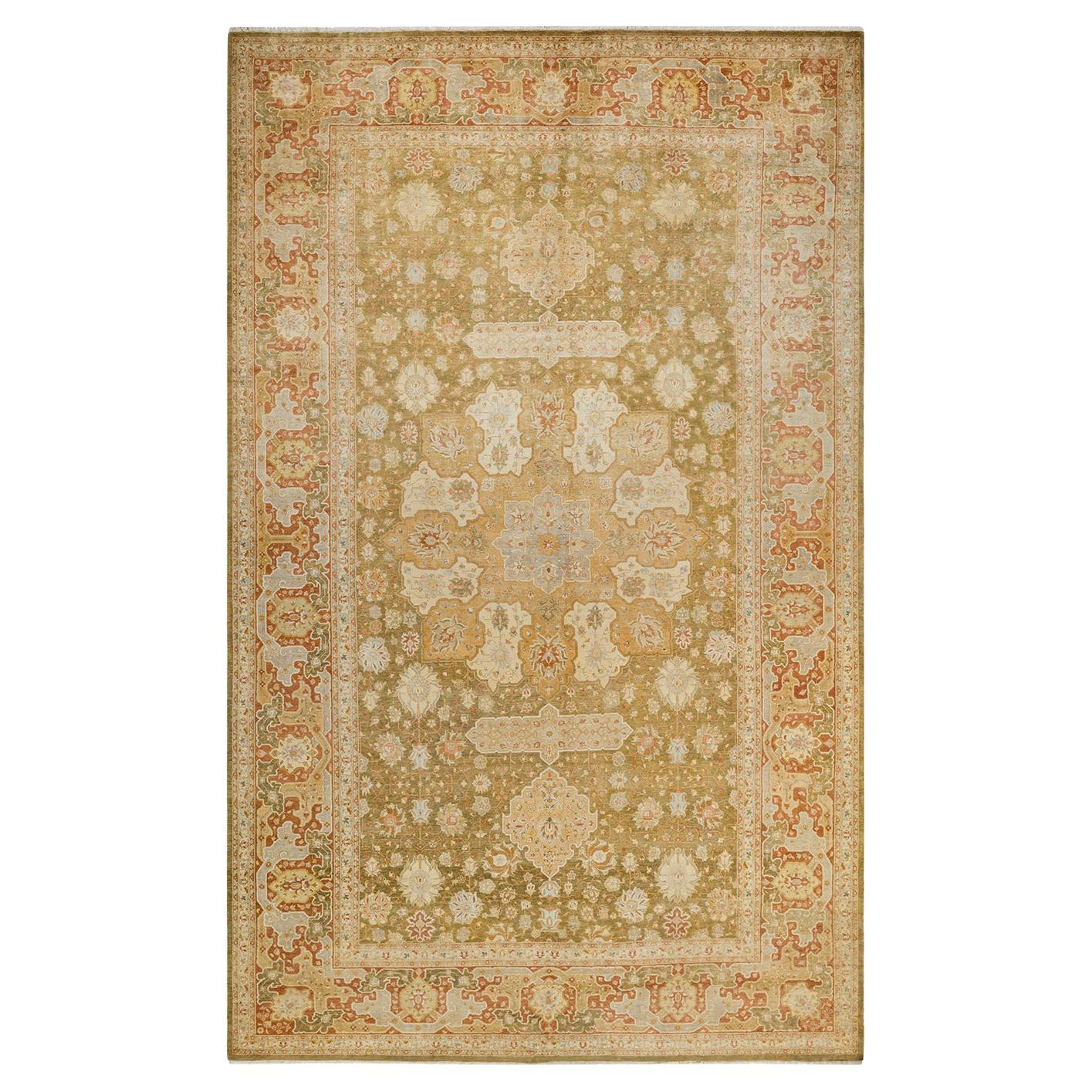 Tapis traditionnel vert moghol unique fait main, unique en son genre