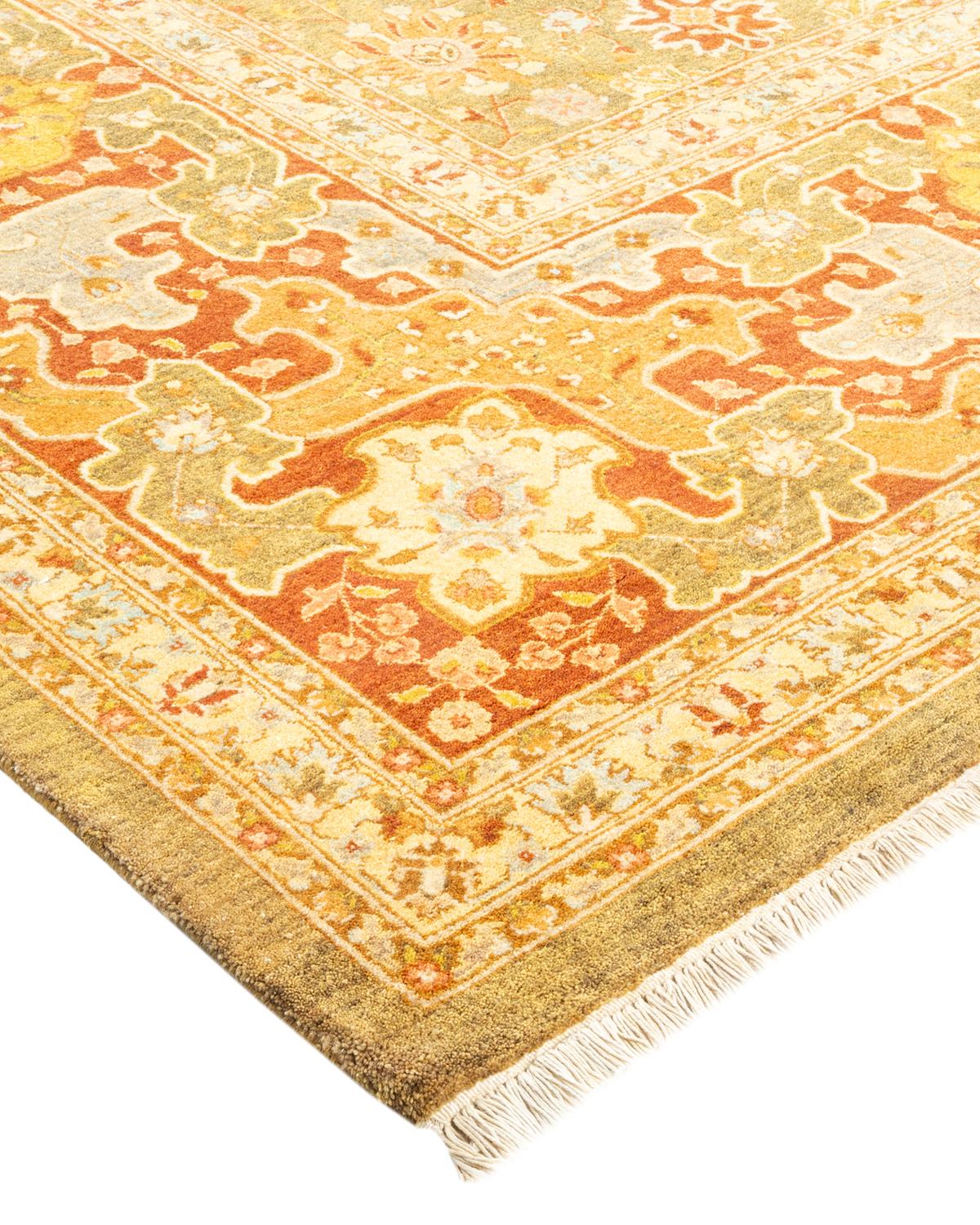 Laine Tapis traditionnel Mogul vert unique fait à la main, unique en son genre en vente