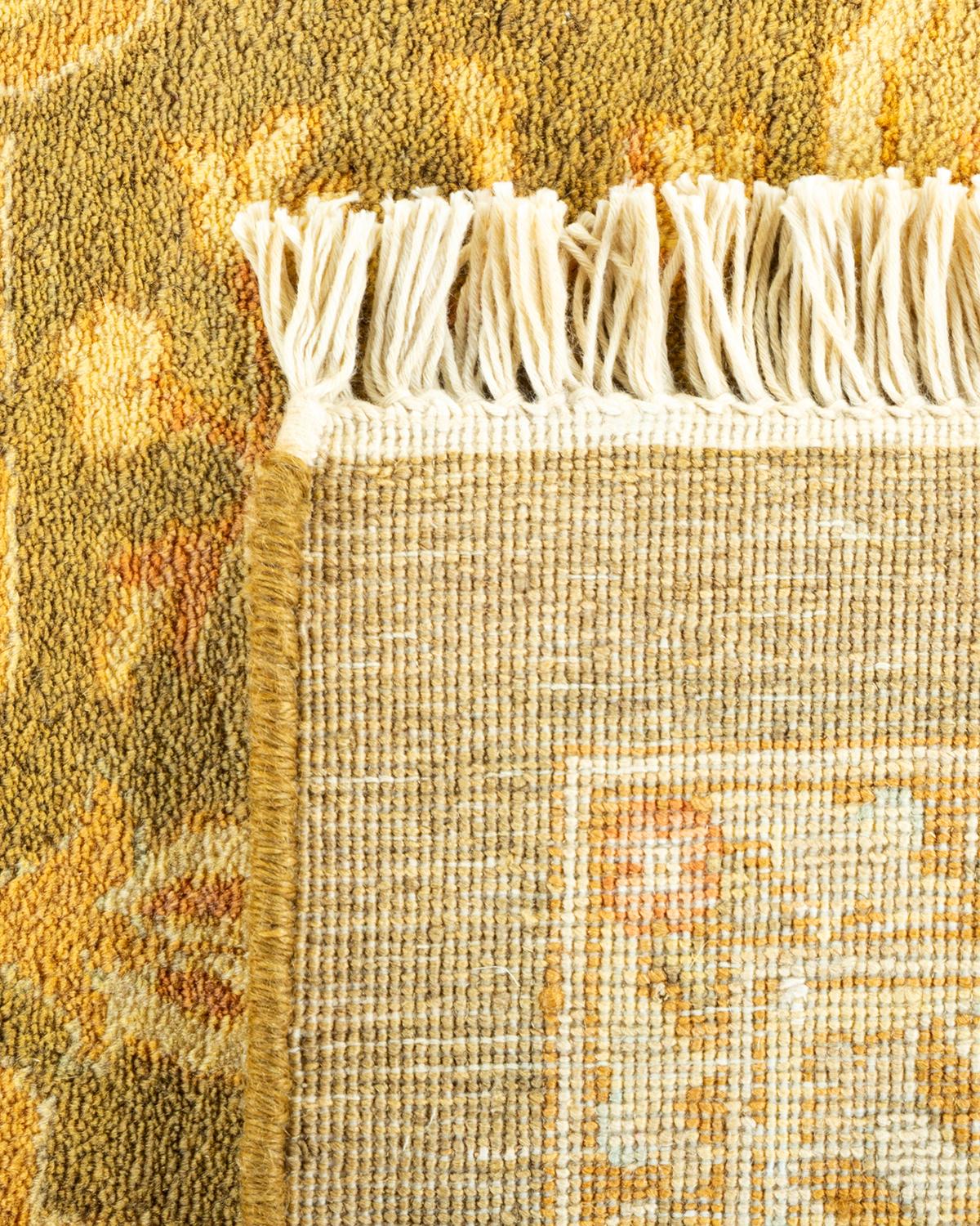 Noué à la main Tapis traditionnel vert moghol unique fait main, unique en son genre en vente