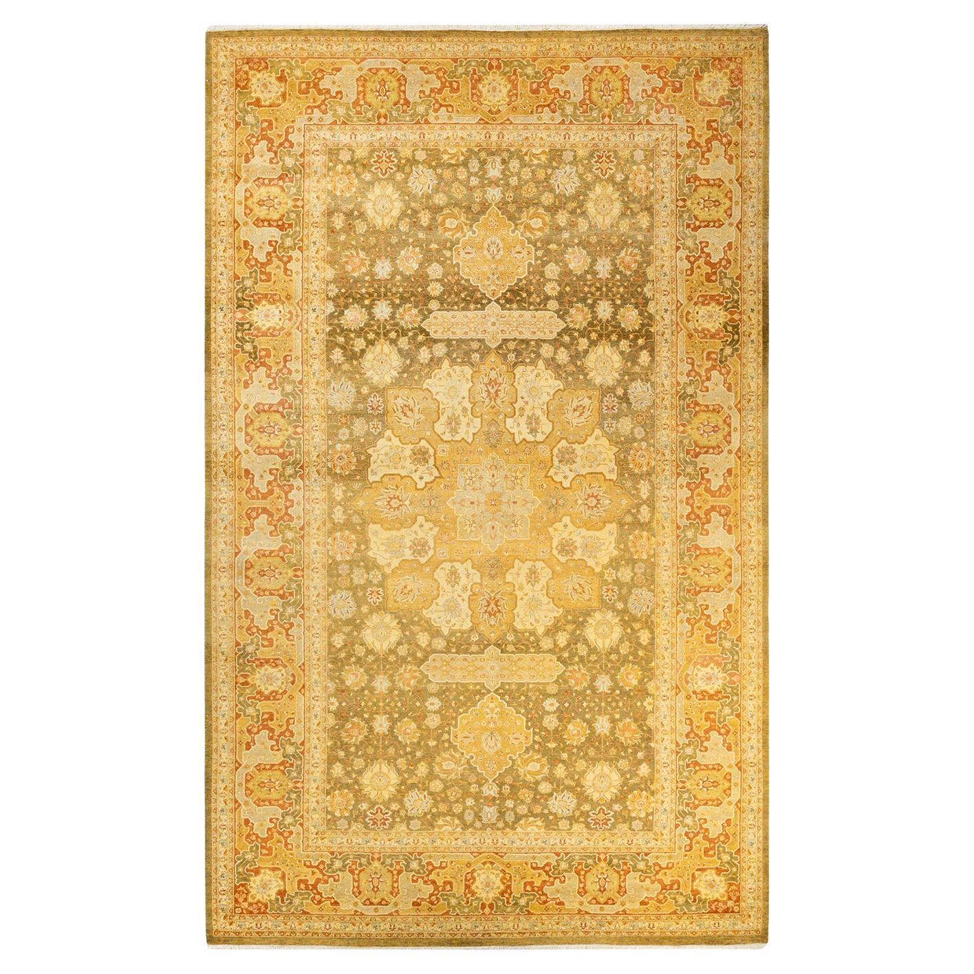Tapis traditionnel vert moghol unique fait main, unique en son genre