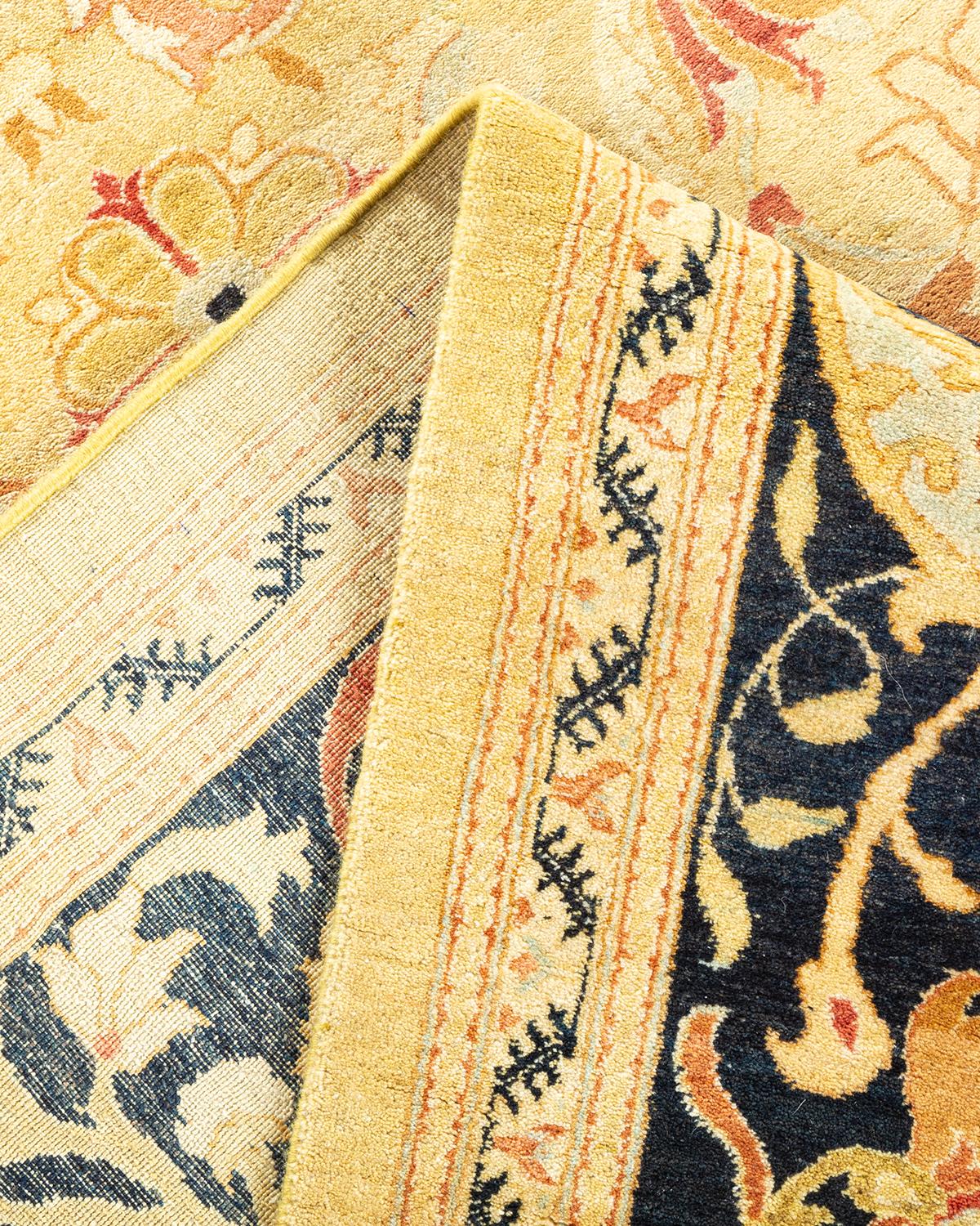 Pakistanais Tapis traditionnel vert moghol unique fait main, unique en son genre en vente