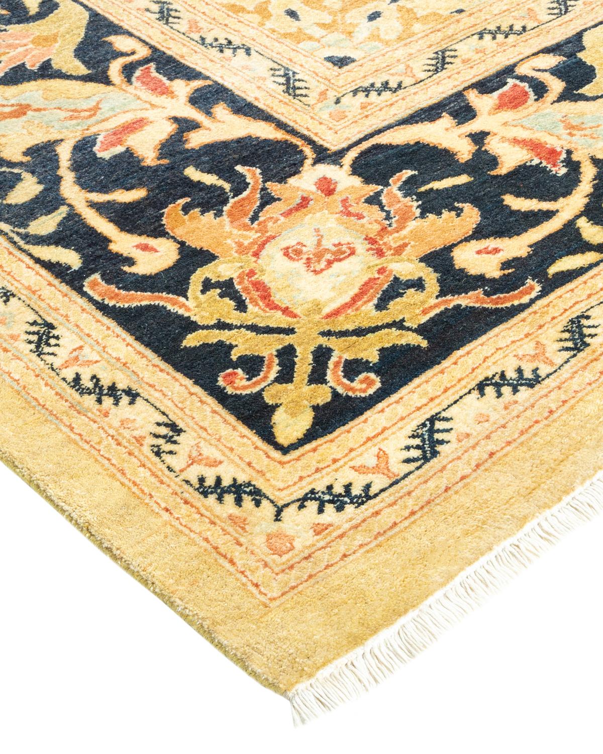 Wool One-Of-A-Kind Hand Made Traditional Mogul Green Area Rug For Sale