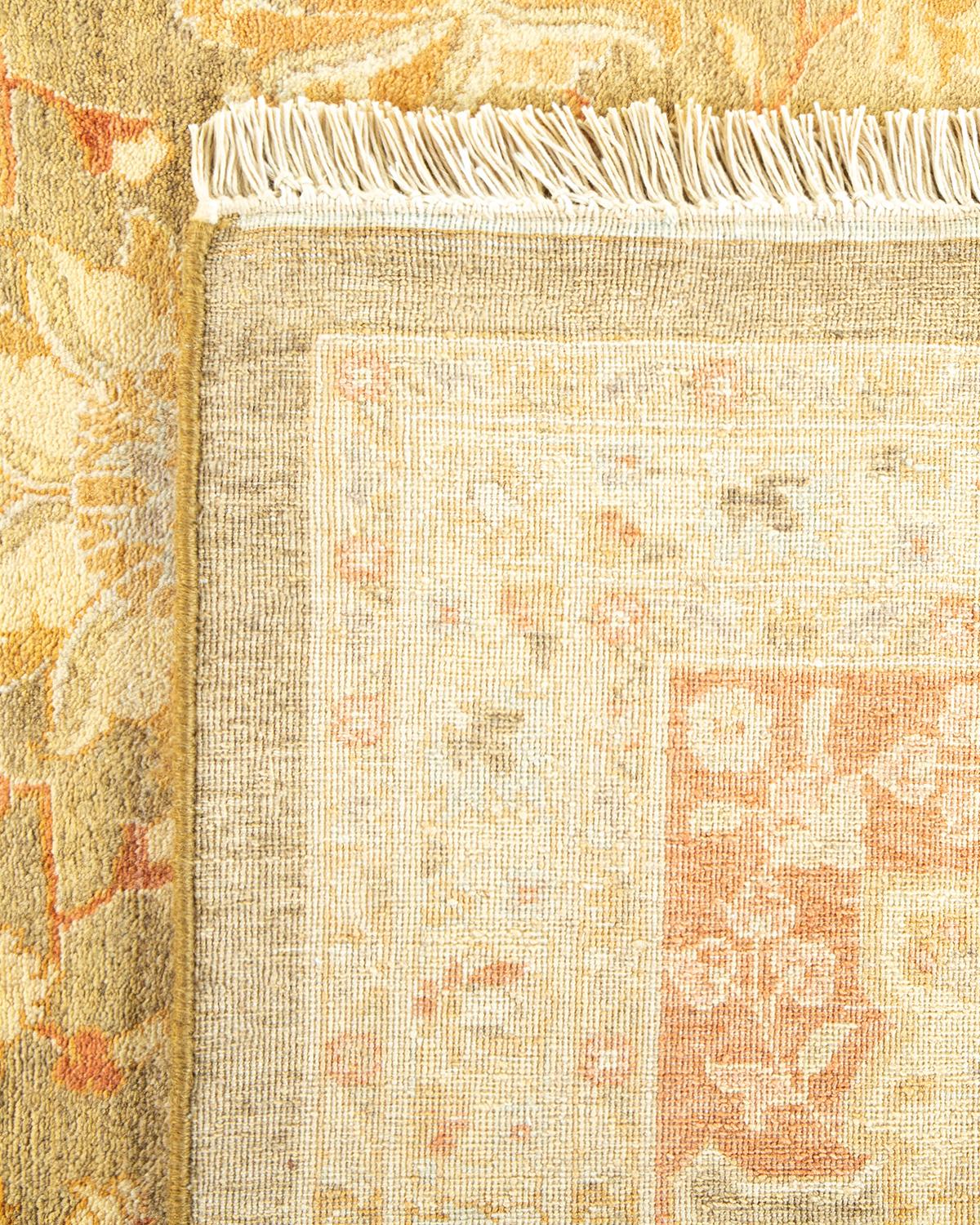 Noué à la main Tapis traditionnel vert moghol unique fait main, unique en son genre en vente