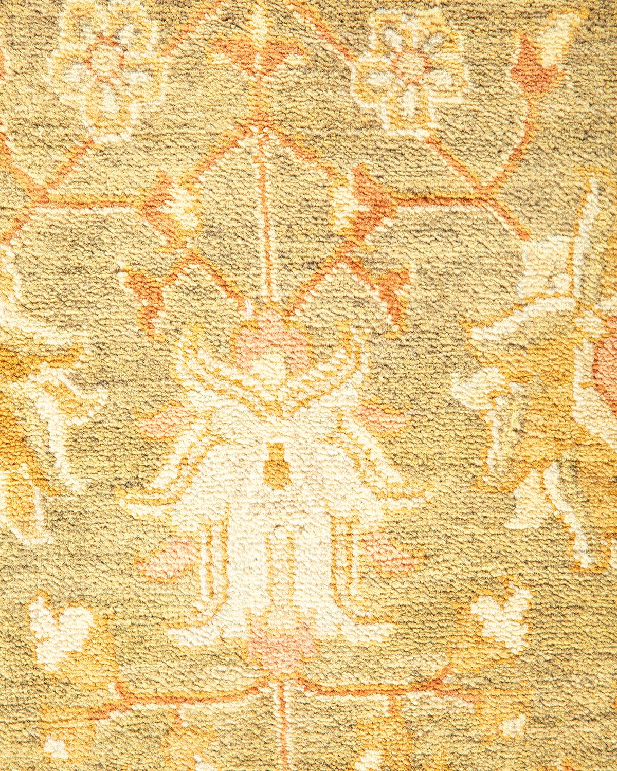 XXIe siècle et contemporain Tapis traditionnel vert moghol unique fait main, unique en son genre en vente
