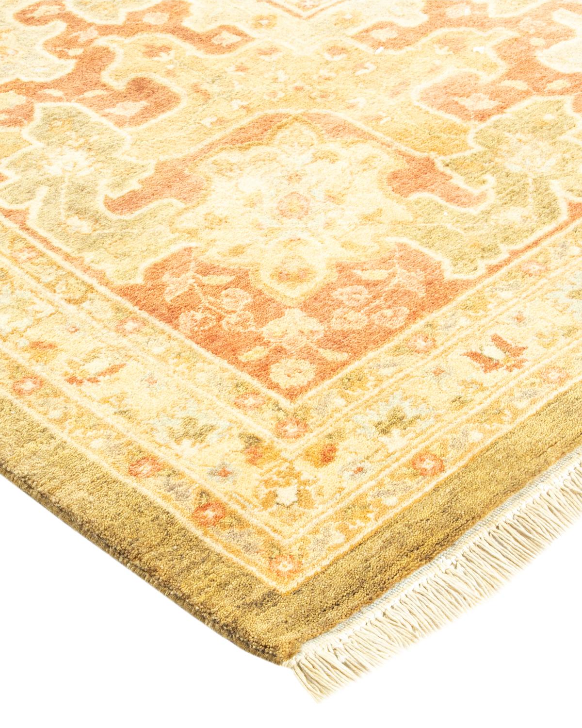 Laine Tapis traditionnel vert moghol unique fait main, unique en son genre en vente