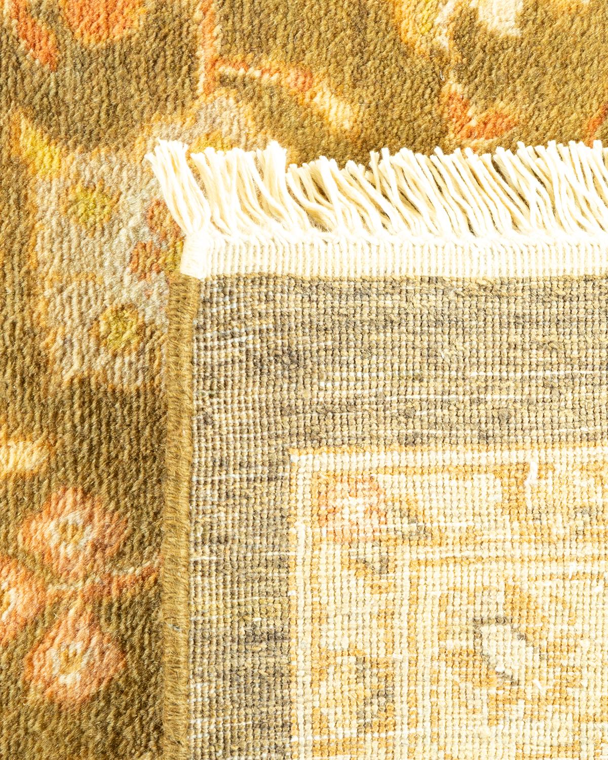 Hand-Knotted One-Of-A-Kind Hand Made Traditional Mogul Green Area Rug For Sale
