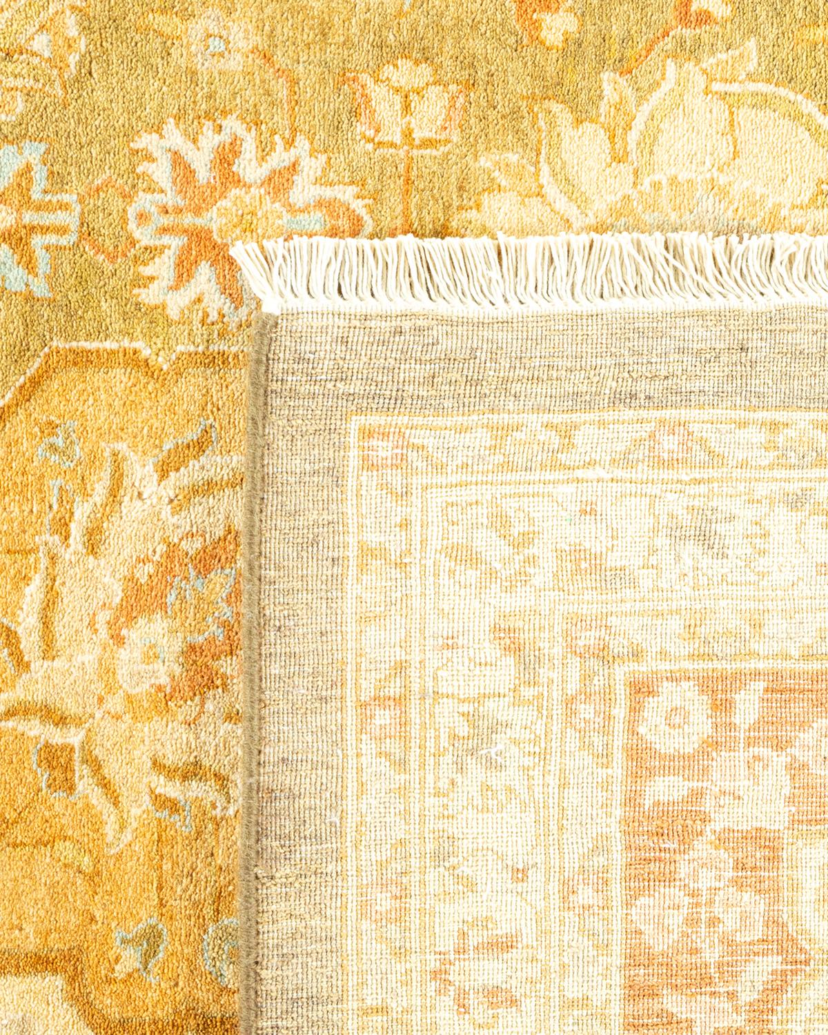 Noué à la main Tapis traditionnel vert moghol unique fait main, unique en son genre en vente
