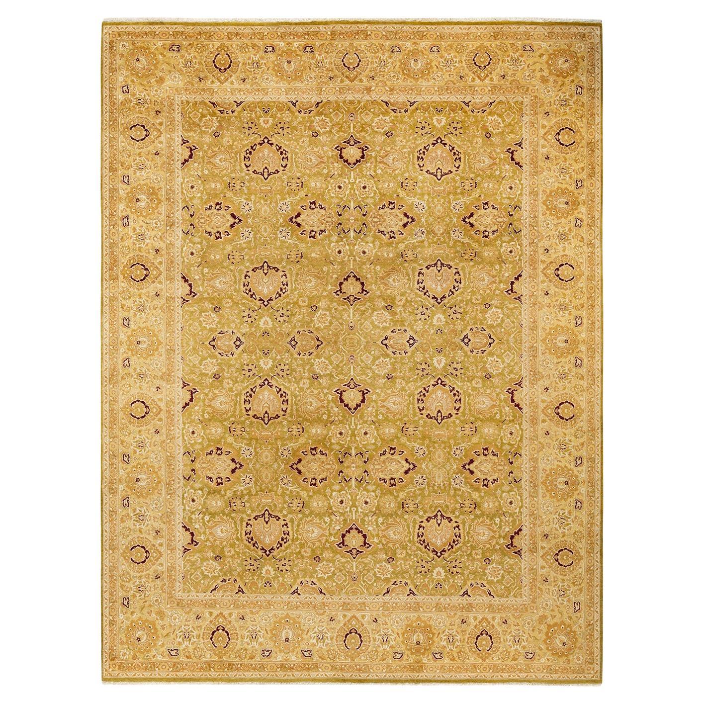 One-Of-A-Kind Hand Made Traditional Mogul Green Area Rug For Sale