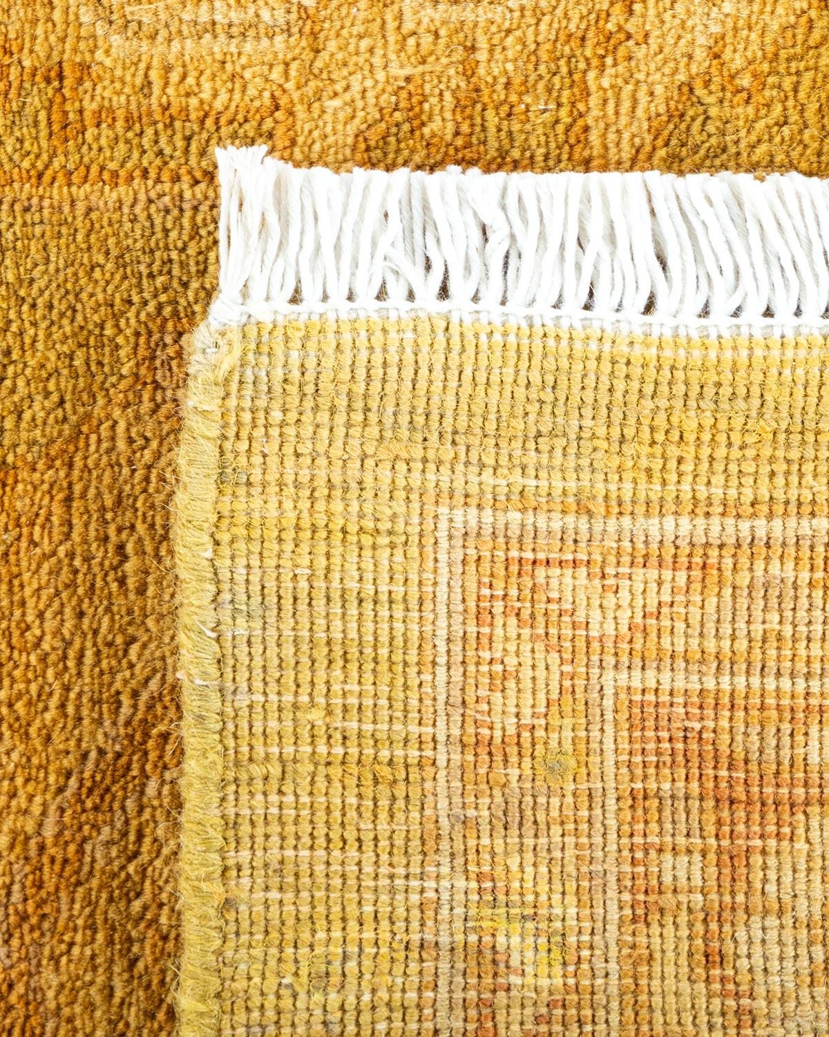 Hand-Knotted One-Of-A-Kind Hand Made Traditional Mogul Green Area Rug For Sale