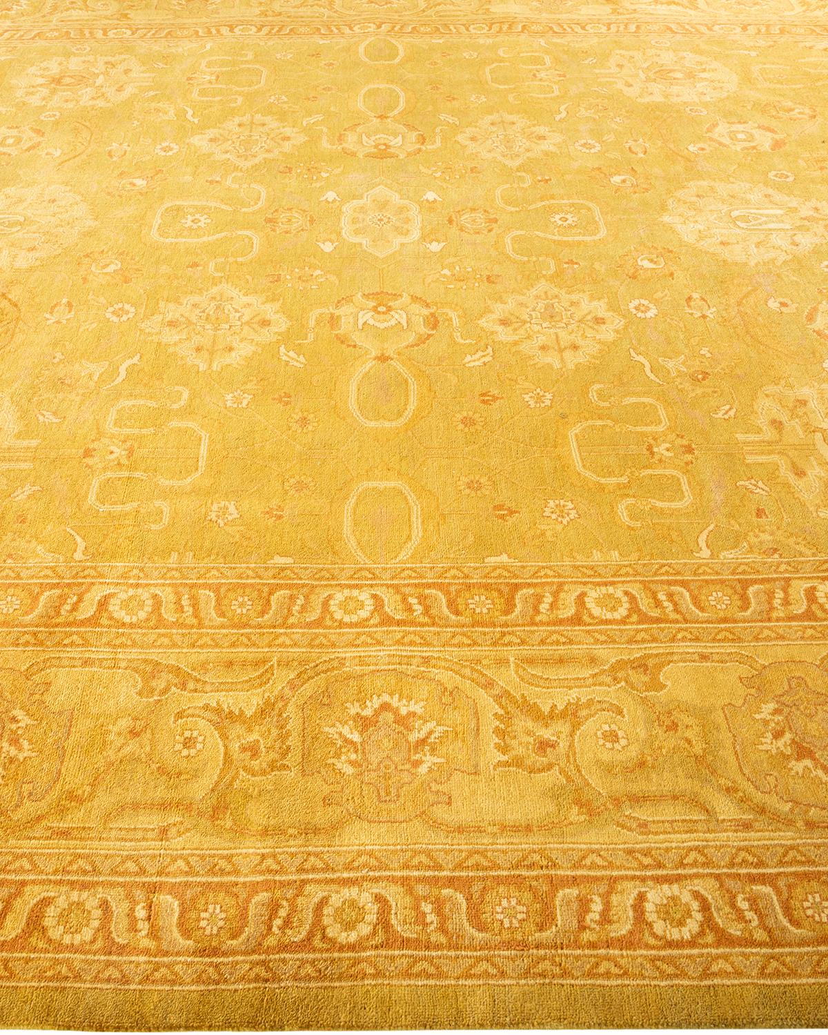One-Of-A-Kind Hand Made Traditional Mogul Green Area Rug In New Condition For Sale In Norwalk, CT