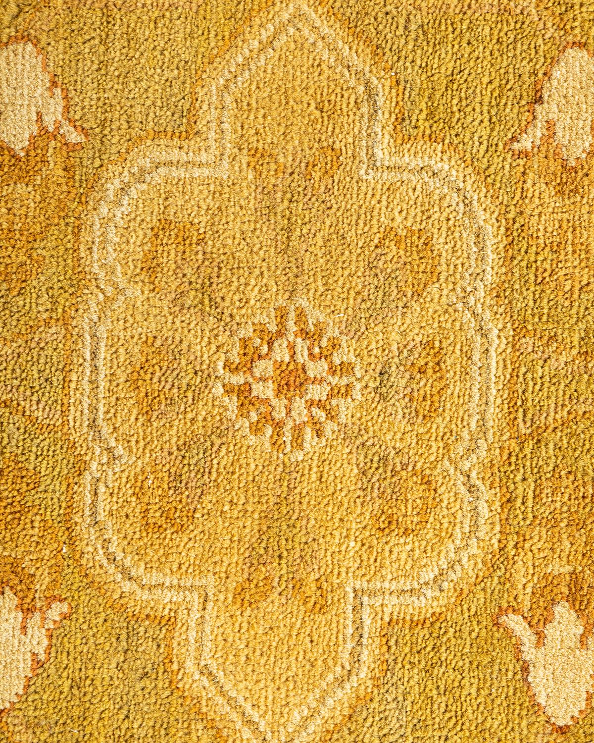 Contemporary One-Of-A-Kind Hand Made Traditional Mogul Green Area Rug For Sale